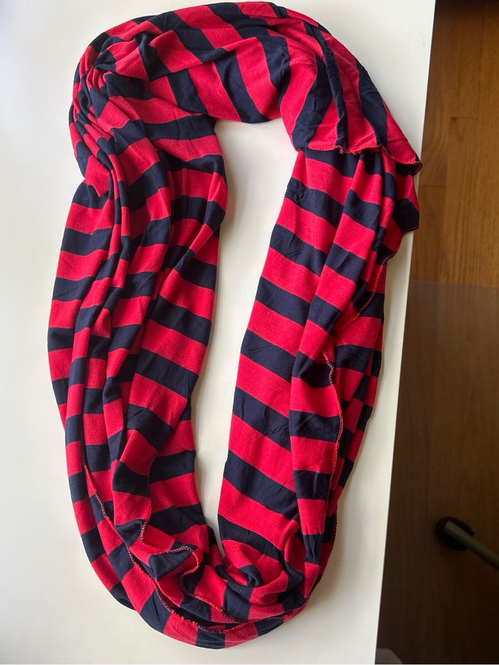 dELiA*s Red and Navy Striped Loop Scarf